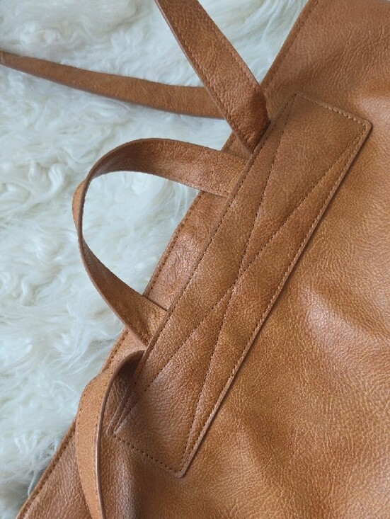 thirty-one Tan Faux Leather Tote with Light Gray Interior and Branded Tag main image 10
